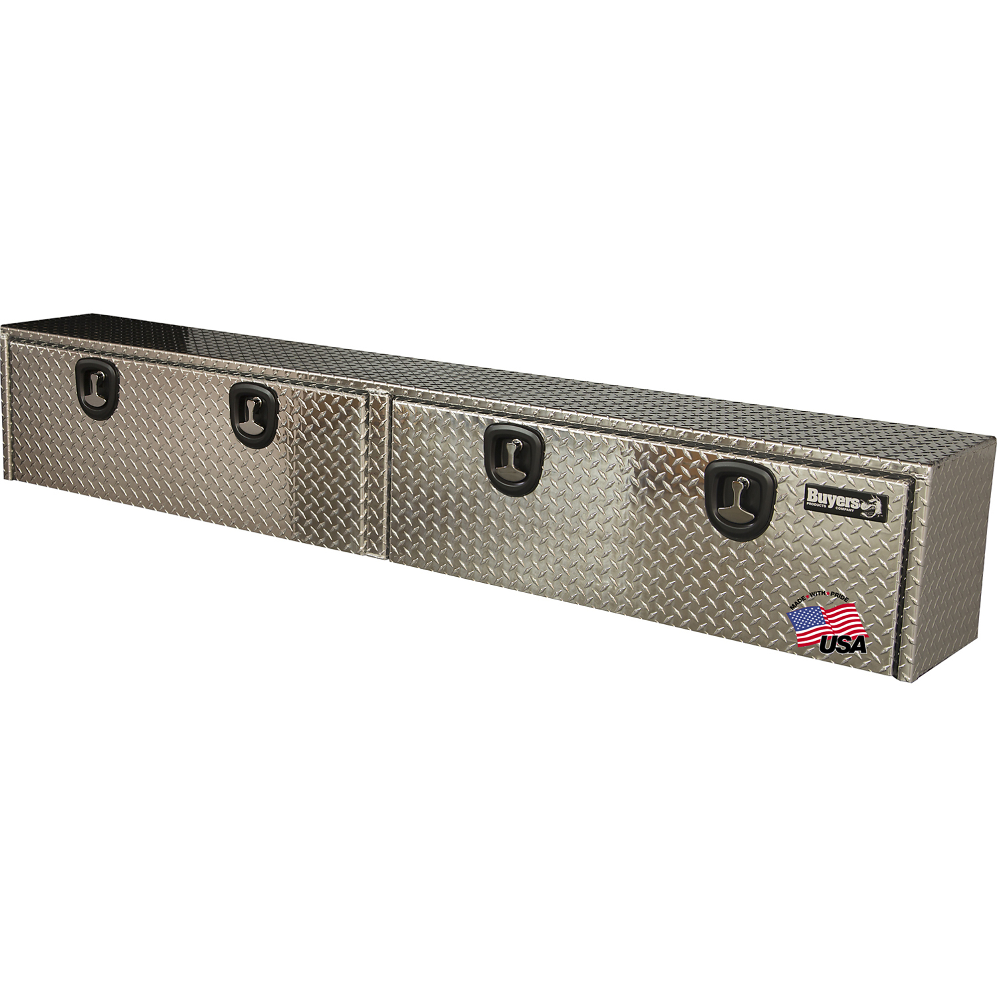 Buyers Products, 96x13x16 Contractor Topsider Truck Bed Tool Job Storage Box, Width 96 in, Material Aluminum, Color Finish Diamond Plate Silver, Model# 1701561